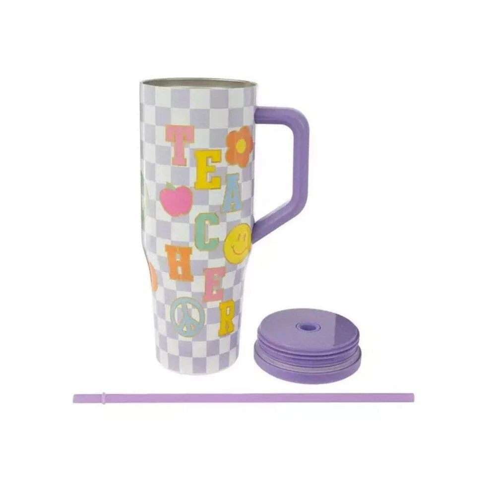 NEW Teacher Stainless Steel Insulares Tumbler White with Straw - Picture 4 of 4